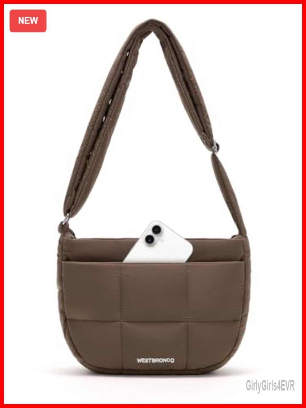 Water-Resistant Nylon Puffer Crossbody Bag with Adjustable Strap